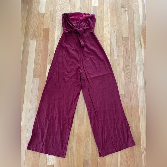 Who I Am Strapless Maroon Jumpsuit with Cutout in Stomach and Tie in Back - Picture 3 of 3